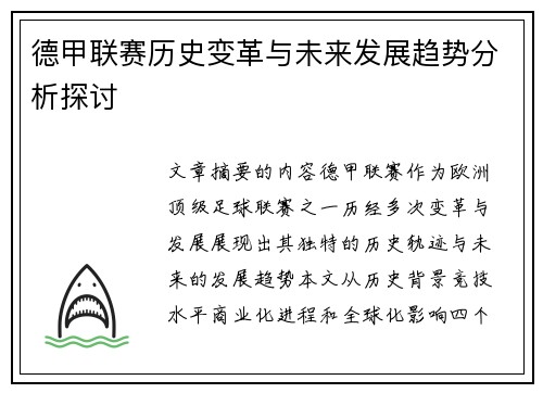 德甲联赛历史变革与未来发展趋势分析探讨 德甲联赛历史变革与未来发展趋势分析探讨